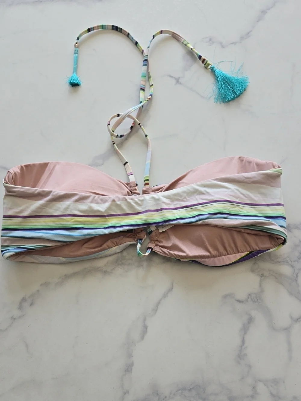 Bar III Aqua Multi Strappy Bandeau Halter Top Tassel Lace up Beach Size XL NWT